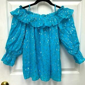 Lilly Pulitzer CerCee Turquoise Blouse with Metallic Accents
